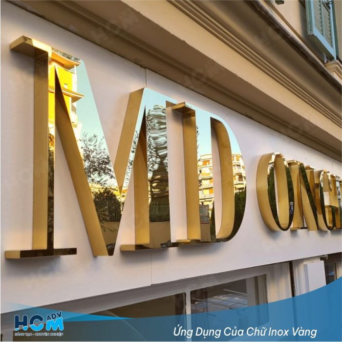 Bảng hiệu chữ inox vàng nổi 3D cho bảng hiệu công ty