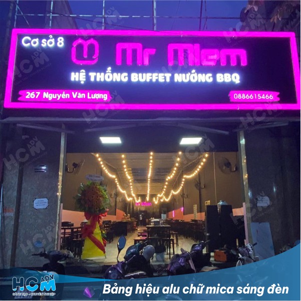 Thi công Bảng hiệu chữ mica sáng đèn Thi công Bảng hiệu chữ mica sáng đèn