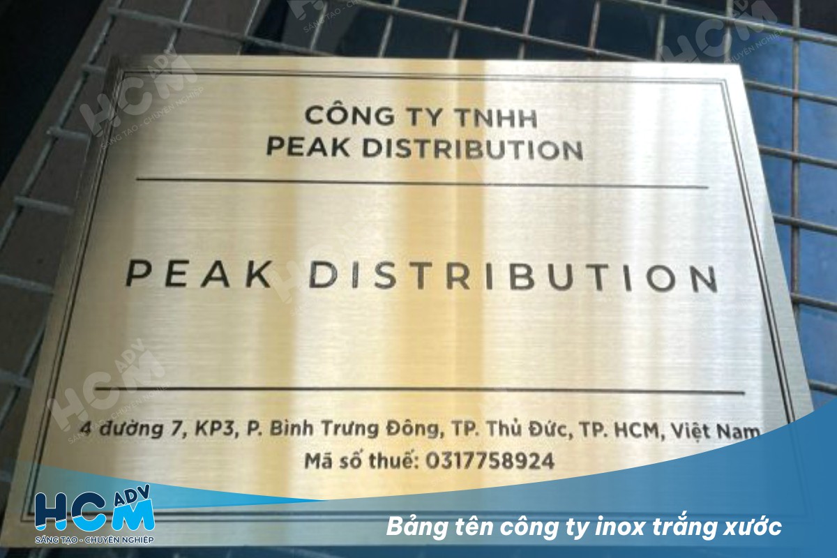 Bảng tên công ty inox trắng xước sang trọng cao cấp