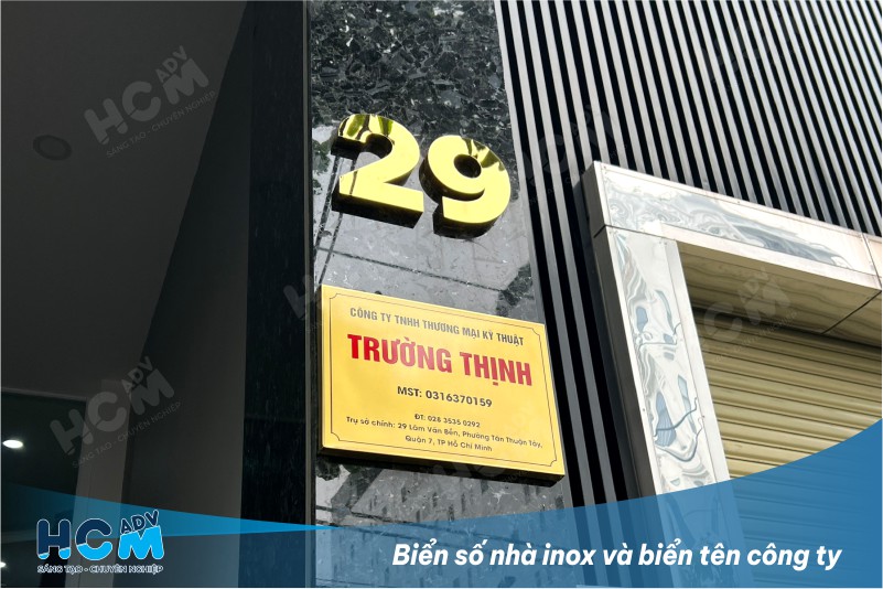 Biển số nhà inox số nổi và bảng tên công ty tại TP.HCM