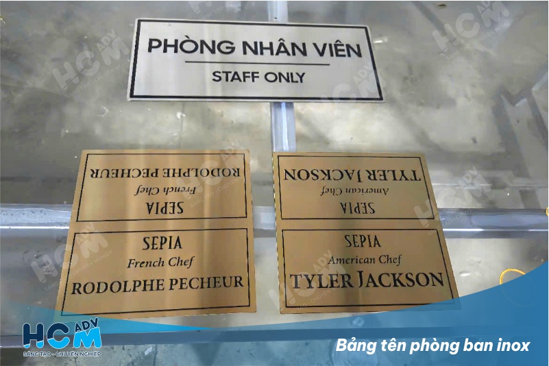 Gia công bảng tên phòng ban inox vàng xước cao cấp tại HCM